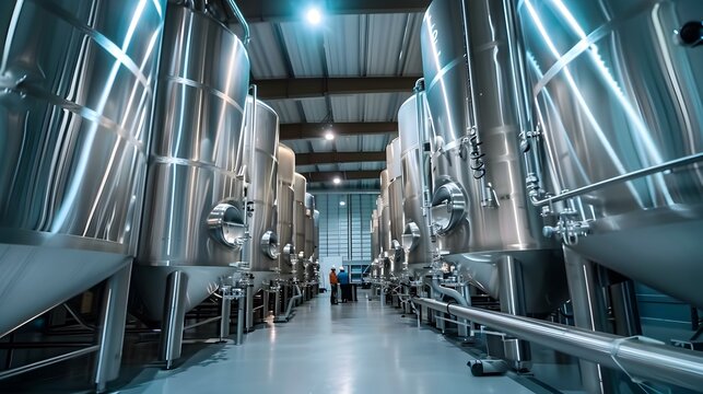 Modern winery with stainless steel tanks for wine