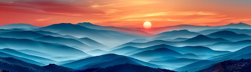 Fototapeta premium Sunset over the mountains The setting sun casting a warm glow over mountains