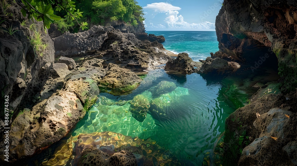 Sticker tropical coast with natural pools formed by rock picture