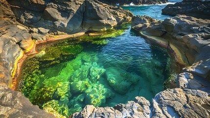 Tropical coast with natural pools formed by rock image