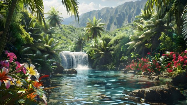 Tropical landscape with dense thickets of coconut trees image