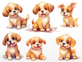 cute baby puppy cartoon watercolor clipart set