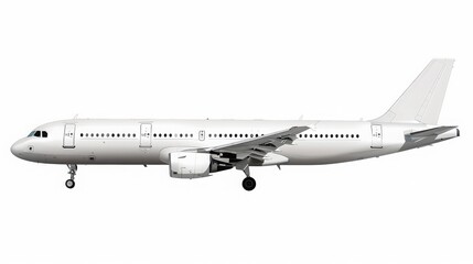 Obraz premium Commercial Airplane in Flight: White Background for Travel and Aviation Topics - Clean and Professional Visual