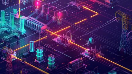 Detailed electricity grid diagrams showcasing cost analytics with vibrant graphics and charts, highlighting energy consumption, efficiency, and financial metrics.
