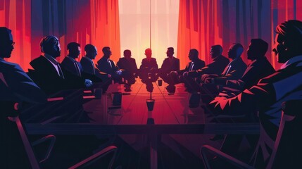 Shareholder Rights and Annual Meetings, shareholder meeting scene with icons of voting rights, proxy statements, shareholder activism,