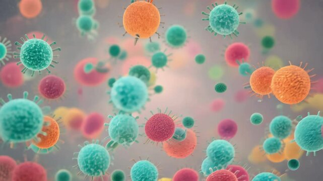 Microbiome intestine factories microbiota. Gut health. Many microbes under a microscope close up. Realistic molecular cells and bacterium colony. Macro medicine microbes. Bacterial immune. Dirty hand.