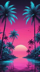 Naklejka premium miami vice miami viceinspired background with neon pal Retro neon background theme