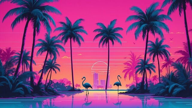 miami vice miami viceinspired background with neon pal Retro neon background theme