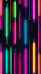 Obraz premium neon glow sticks glowing neon sticks or tubes arranged Retro neon background theme