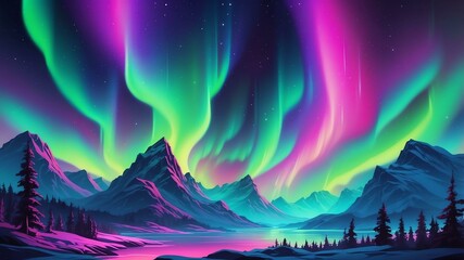 neon northern lights aurora borealis in neon colors da Retro neon background theme