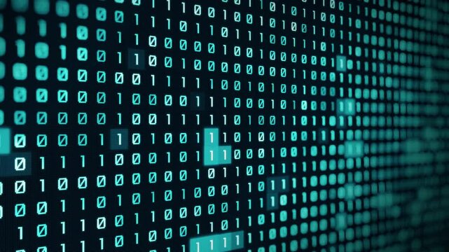Binary code concept. Binary code in the technological space Technology business, finance, and futuristic concept binary design. Seamless looping animation.