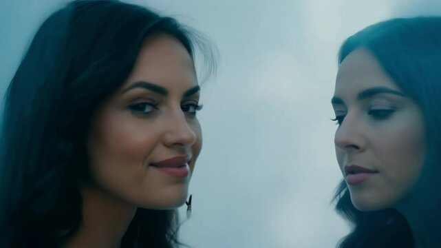 The reflection of a stunning young lady