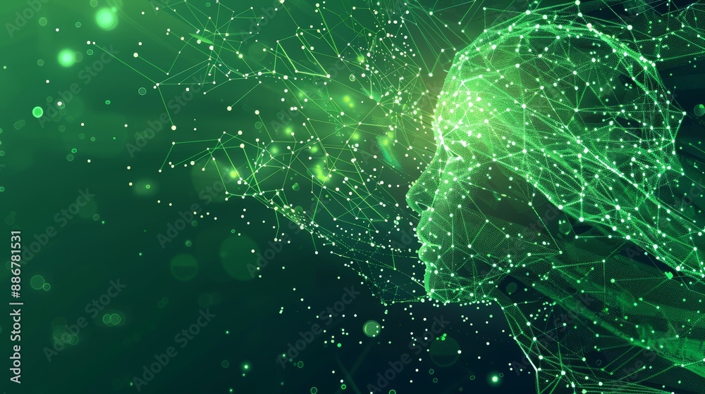 Wall mural artificial intelligence and modern technology concept. glowing human face on a green background. ai 