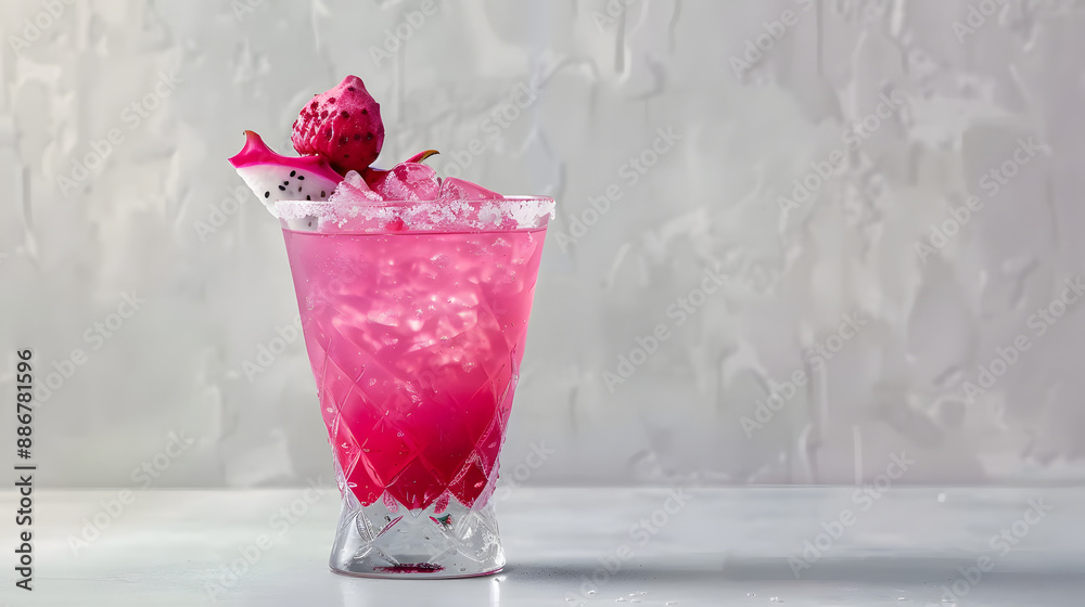 Wall mural refreshing dragon fruit cocktail in elegant glass on neutral background