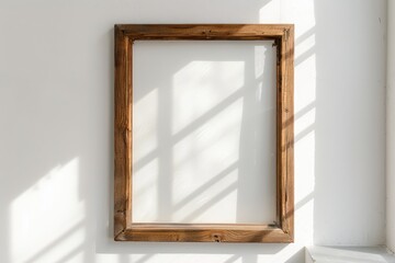 Empty Wooden Picture Frame on White Wall