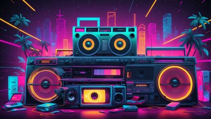 retro neon s sinspired background with neon patt Retro neon background theme