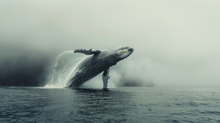 Fototapeta premium Humpback Whale Leaping Through the Mist