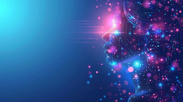 Abstract digital human face. Artificial intelligence concept of big data or cyber security.