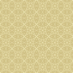 Fototapeta premium Seamless geometric lines pattern with simple four petal leaf shapes on light brown background. Suitable for various design purposes of textiles, tiles, wallpapers, backgrounds, etc.