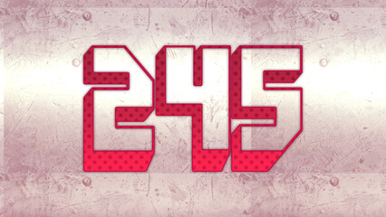 Cute 3d bold outline pink number design of 245 on white background.