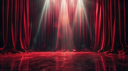 Theater stage with maroon red curtain with spotlight Art performance background Stock Photo