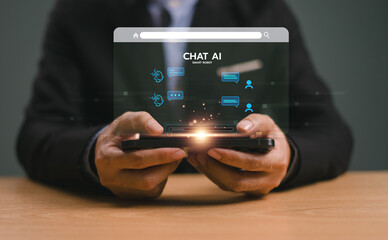Ai digital chatbot for provide access to information and data in online network. Robot chat...