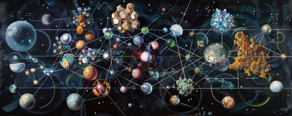 A scientific diagram showing the atomic structure of various rare earth minerals, with elements such as cerium and neodymium. The detailed representation is both informative and visually striking.