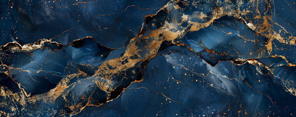 Fototapeta premium A luxurious marble texture background featuring elegant shades of sapphire blue and gold. The rich