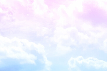 Glamour fairytale vector background with white clouds and pink sky. Watercolor style texture backdrop. Fantasy pastel color illustration for flyers, invitation cards. Christmas background.