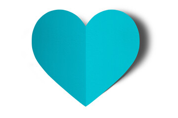 Light blue origami paper hearts isolated on transparent background.