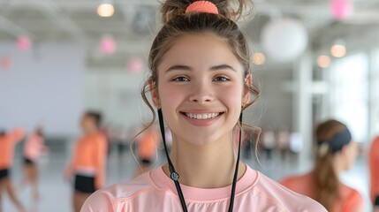 Smiling dancer in a studio performing a captivating routine. Diverse performers expressing their talent and passion in a lively and creative setting. Portrait, Realistic Photo, High resolution,