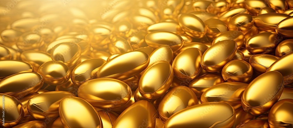 Poster an abstract background made of numerous golden capsules with copy space image.