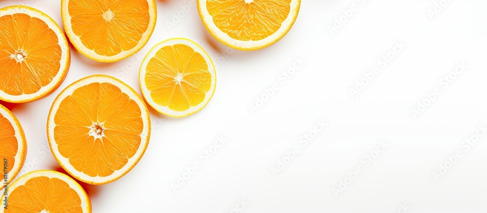 Aufkleber design concept featuring orange fruit slices on a white background with copy space image.