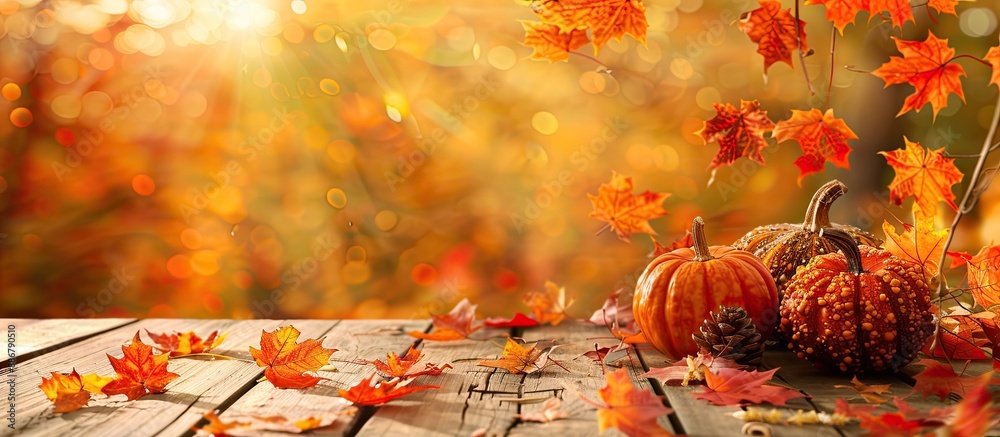 Fototapete A fall-themed background for weather forecasts featuring selective focus and room for text with a copy space image.