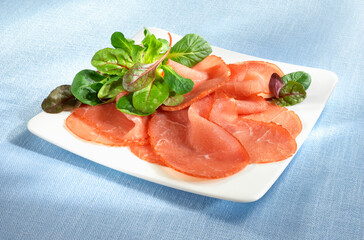 Lachsrauchfleisch-Carpaccio, Lachsschinken, Wurst, Schinken, Aufschnittplatte, 