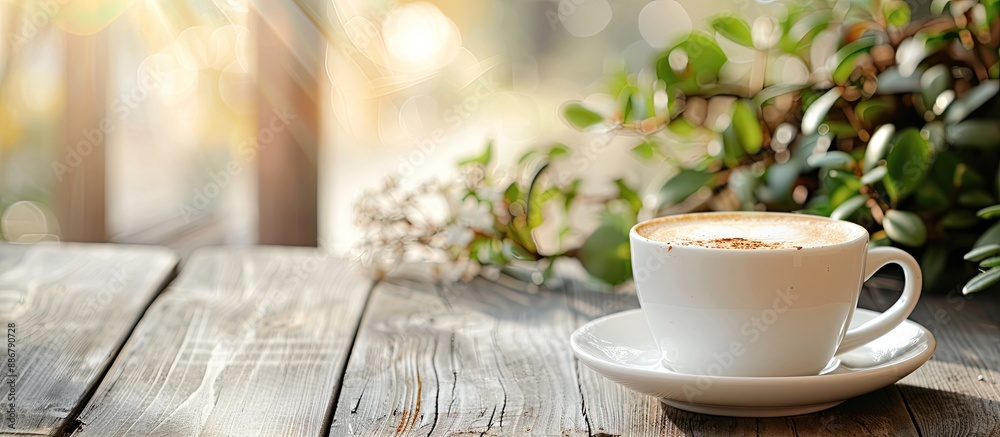 Aufkleber beverage in a cup with a copy space image on a table.