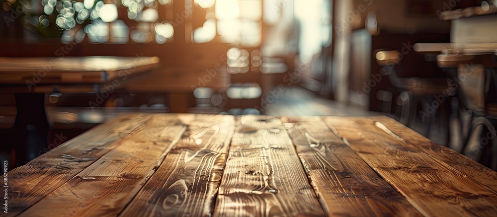 Leinwandbilder brown wooden table with shallow depth of field in a cafe setting, suitable as a copy space image for