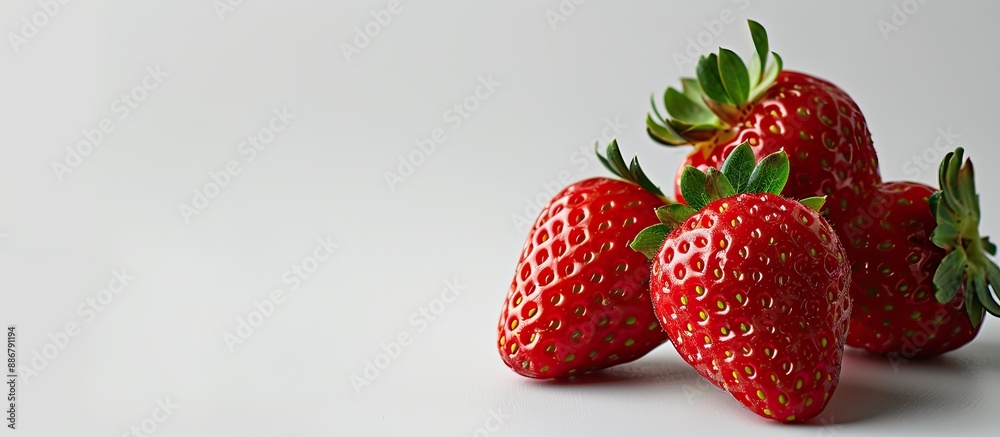 Poster red strawberry freshly picked with a white background for copy space image.