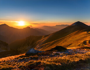  Mountain Landscape at Sunset- A tranquil mountain landscape bathed in the warm hues of a se_1(185)