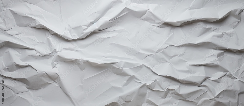 Poster Crumpled white paper with a textured appearance against a plain background, suitable for placing text or images for a creative project.