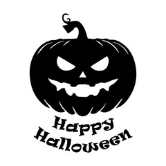 Spooky Halloween pumpkin with a scary face and Happy Halloween text. themed celebrations. vector illustration