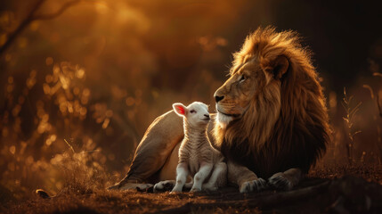 The Lion and the Lamb together in an image on a black background.