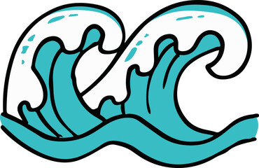 Naklejka premium Cartoon Waves in Vibrant Aqua Colors