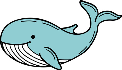 Obraz premium Cute Cartoon Blue Whale with a Friendly Smile