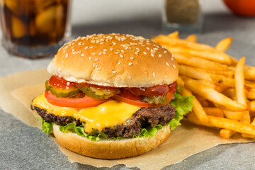 Fast Food Cheeseburger and French Fries