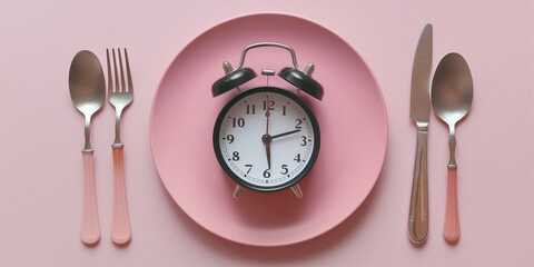 Alarm clock on a plate suggesting intermittent fasting concept