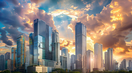 Obraz premium featuring sleek skyscrapers and office buildings