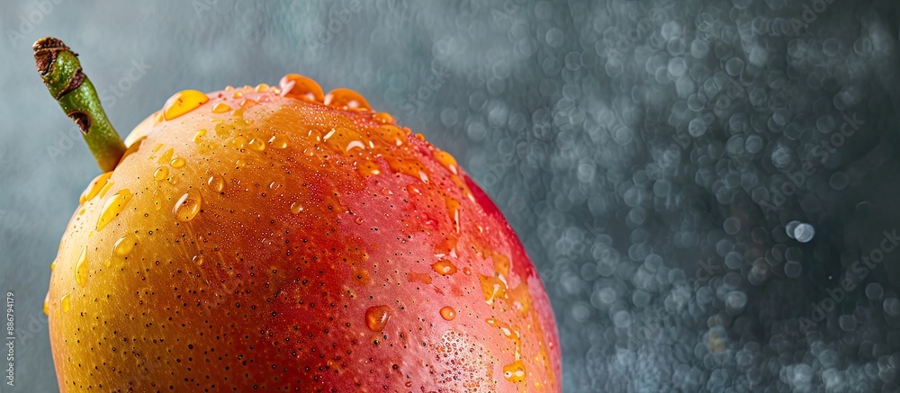 Aufkleber close-up shot of a honey mango with gray background and copy space image, highlighting the tropical 