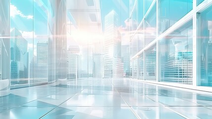 Fototapeta premium Modern Business Office: Skyscrapers and Blue Sky - High-Tech Work Environment