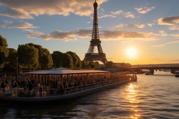 Obraz premium Eiffel Tower Cartoon Sticker in Paris Fran�a, generative IA